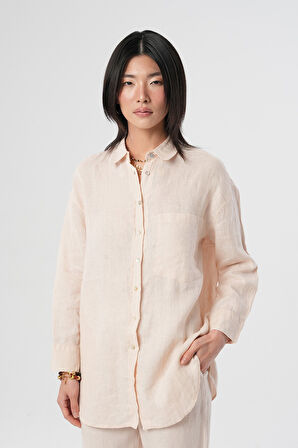 KADIN %100 İNCE KETEN DÜZ CEPLİ GÖMLEK