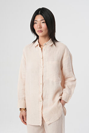 KADIN %100 İNCE KETEN DÜZ CEPLİ GÖMLEK