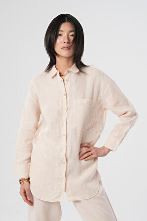 KADIN %100 İNCE KETEN DÜZ CEPLİ GÖMLEK