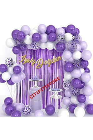 Lüks Mor Lila Beyaz Doğum Günü Balon Zincir Seti