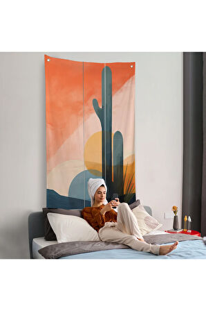 Kaktüs Desenli Soft Duvar Örtüsü-7656