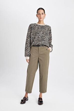 DeFacto Carrot Fit Kemerli Gabardin Pantolon Cepli Yüksek Bel Düz Paça D7413AX24AUKH260