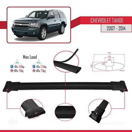 Chevrolet Tahoe 3 2007-2014 Arası ile Uyumlu FLY Model Ara Atkı Tavan Barı Siyah 2 Adet