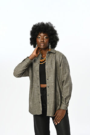 KADIN PUL İŞLEMELİ OVERSİZE KESİM GÖMLEK