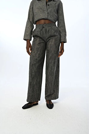 KADIN BELİ LASTİKLİ BOL PAÇA DÜZ SİYAH RENK  PANTOLON