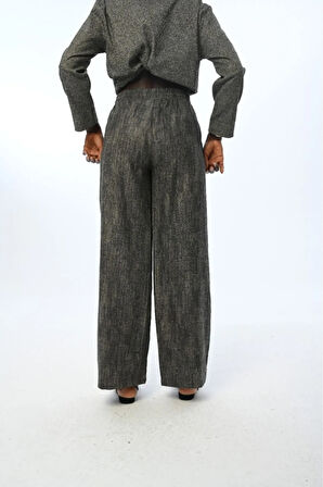 KADIN BELİ LASTİKLİ BOL PAÇA DÜZ SİYAH RENK  PANTOLON