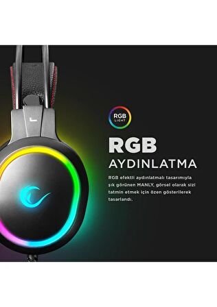 Rampage RM-K12 MANLY Siyah 7,1 USB Surround RGB Işık Efektli Gaming Oyuncu Mikrofonlu Kulaklık