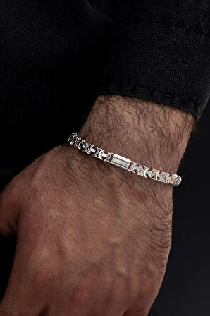 Erkek Gümüş Bileklik - 6mm Parçalı Parlak Euro Kral Gümüş Bileklik