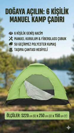 Gezi Ünitesi Grup Barınağı Keşif Aracı Çadır Su Geçirmez Geniş Kampçı 6 Kişilik 220x250x150cm