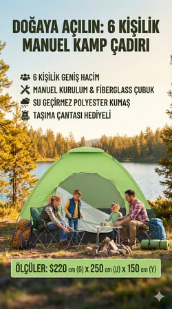 Gezi Ünitesi Grup Barınağı Keşif Aracı Çadır Su Geçirmez Geniş Kampçı 6 Kişilik 220x250x150cm
