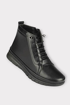 İçi Polarlı Ortopedik Fermuarlı Akıllı Bğcıklı Kadın Bot SİYAH