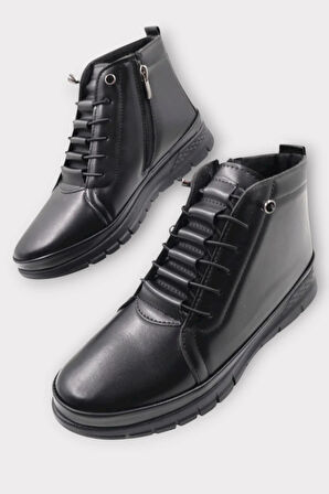 İçi Polarlı Ortopedik Fermuarlı Akıllı Bğcıklı Kadın Bot SİYAH