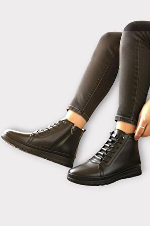 İçi Polarlı Ortopedik Fermuarlı Akıllı Bğcıklı Kadın Bot SİYAH