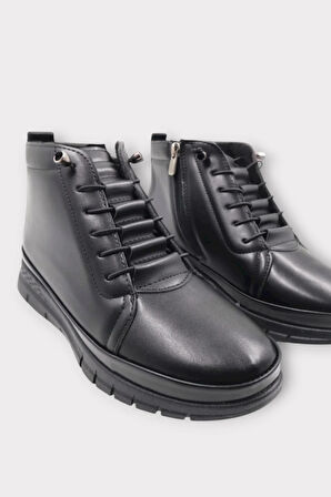 İçi Polarlı Ortopedik Fermuarlı Akıllı Bğcıklı Kadın Bot SİYAH