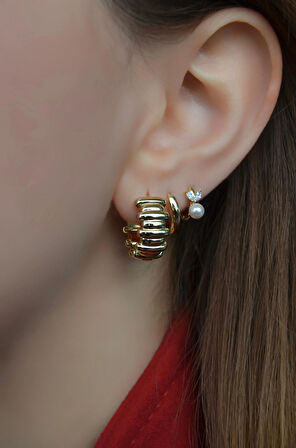 Gold Renk Geniş Bombeli Halka Küpe Günlük Kullanıma Uygun