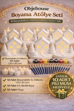 Boyanabilir Ev Dekoru Seti – 10 lu 3d baskılı ev boya ve fırça ile