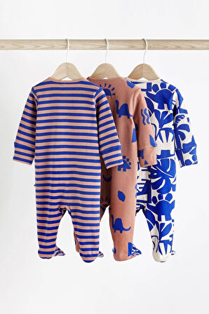 Next Baby % 100 Pamuklu Kobalt Mavisi Dino 3’lü Tulum Set