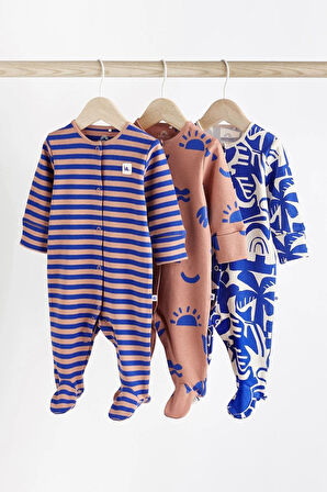 Next Baby % 100 Pamuklu Kobalt Mavisi Dino 3’lü Tulum Set