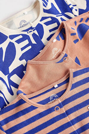 Next Baby % 100 Pamuklu Kobalt Mavisi Dino 3’lü Tulum Set