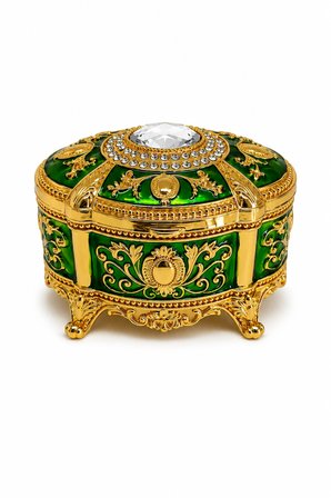 Kristal Taşlı Oval Mücevher Kutusu Kadife İç Kaplamalı Gold İşlemeli Takı Kutusu Dekoratif Saklama Kutusu