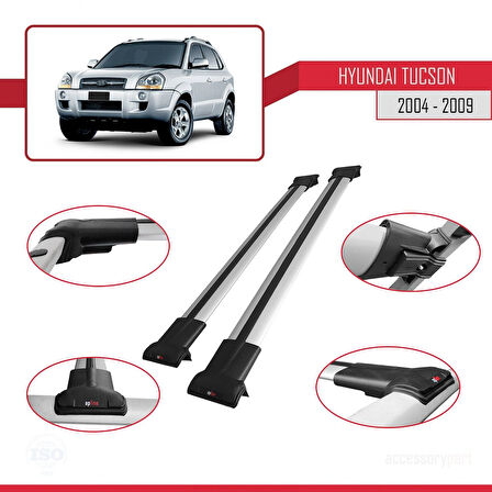 Hyundai Tucson (JM) 2004-2009 Arası ile Uyumlu FLY Model Ara Atkı Tavan Barı Gri 2 Adet