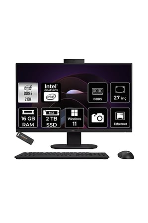 V470 Intel Core 5 210H 16GB 2TB SSD 27" FHD 100Hz W11P All in One Bilgisayar & PER4 USB Bellek