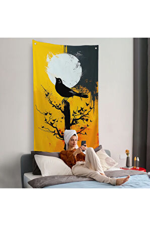 Ağaç Üstündeki Soyut Kuş Duvar Örtüsü-7660