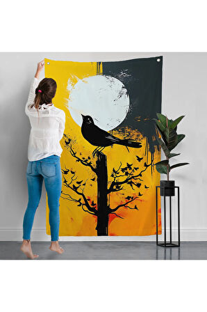 Ağaç Üstündeki Soyut Kuş Duvar Örtüsü-7660