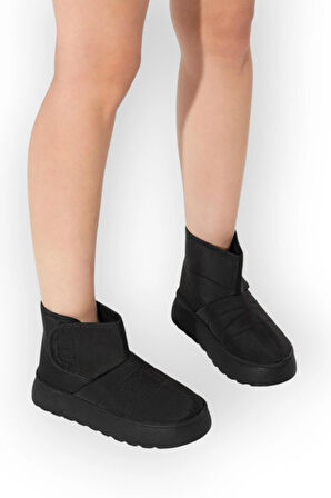 İçi Kürklü Paraşüt Kumaş Cırtlı Kalın Taban Kadın Bot SİYAH