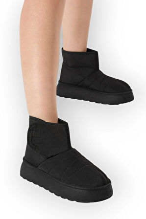 İçi Kürklü Paraşüt Kumaş Cırtlı Kalın Taban Kadın Bot SİYAH