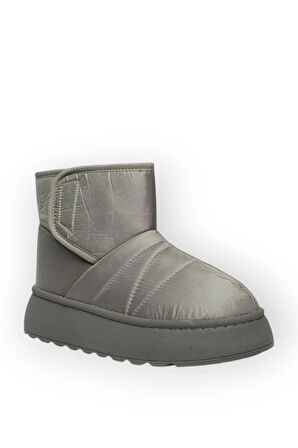 İçi Kürklü Paraşüt Kumaş Cırtlı Kalın Taban Kadın Bot GRİ
