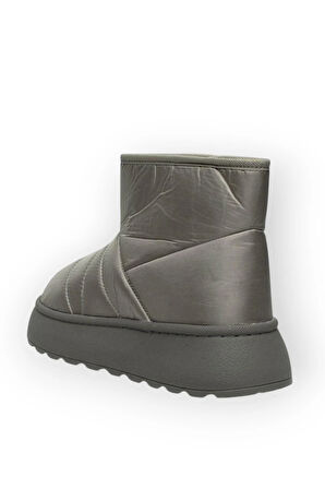İçi Kürklü Paraşüt Kumaş Cırtlı Kalın Taban Kadın Bot GRİ