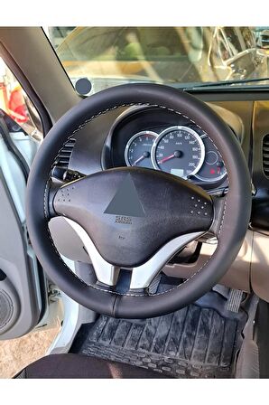 Dikmeli Direksiyon Kılıfı Mitsubishi L200 Uyumlu Soft Siyah Deri-Gri İpli 38×10Cm