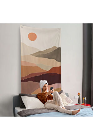 Dağların Üstündeki Soyut Güneş Manzarası Duvar Örtüsü-7661