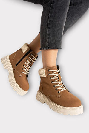 Bileği Lastikli Süet Kalın Taban Kadın Bot TABA