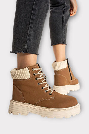 Bileği Lastikli Süet Kalın Taban Kadın Bot TABA