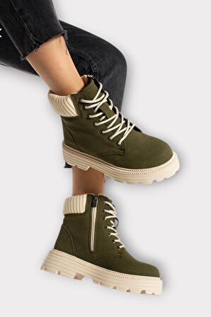 Bileği Lastikli Süet Kalın Taban Kadın Bot YEŞİL