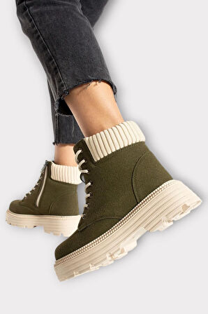 Bileği Lastikli Süet Kalın Taban Kadın Bot YEŞİL