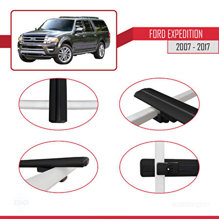 Ford Expedition 2007-2017 Arası ile Uyumlu BASIC Model Ara Atkı Tavan Barı Siyah 2 Adet