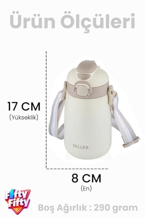 DILLER 420 ML Pipetli/Pipetsiz Tek Kapak Çift Kullanım Askılı Çelik Termos Su Matarası 6 saat sıcak/soğuk