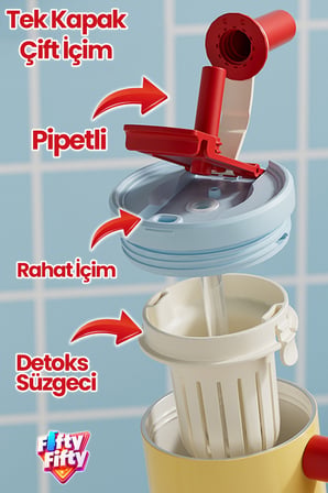 DILLER Tumbler 950 ML Tek Kapak Çift Kullanım Pipetli Rahat İçim Kulplu Paslanmaz Çelik Termos F9512