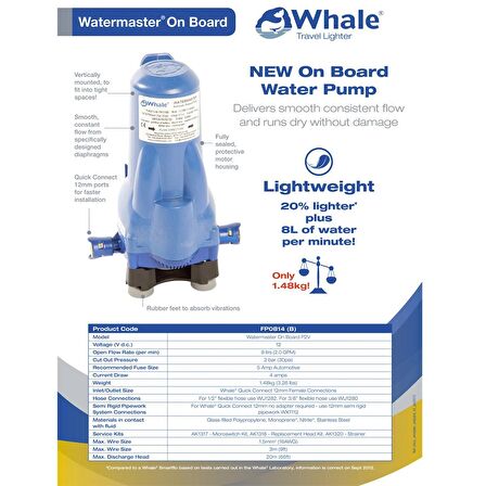 Whale Watermaster 2 Bar 8L 12V Karavan Su Pompası Hidrofor