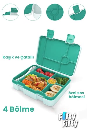 1300 ML Tek Kat Sızdırmaz,Karışmaz 4 Bölmeli Çocuk Beslenme Kutusu -FFB091-1300