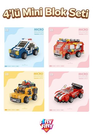 Loz Micro Block 4'lü Araç Seti 4 Farklı Model Dekoratif Oyuncak Yapım Seti Yapı Blok Seti