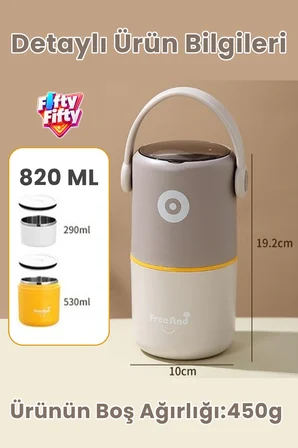 820 ML Sızdırmaz 2 Kaseli 304 Paslanmaz Çelik Lunch Box Yeni Nesil Sefer Tası Kaşıklı Askılı -1267820