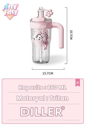 DILLER 860 ML Pipetli & Rahat İçim Çift Kullanım Tritan Su matarası Suluk -FFD860ML3RENK