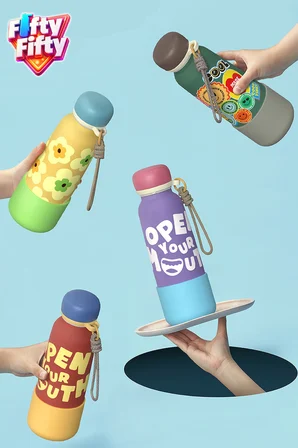 Desenli 550 ML Pipetli Sızdırmaz Paslanmaz Çelik Termos Matara El Askılı bpa içermez 550ml 1105FF