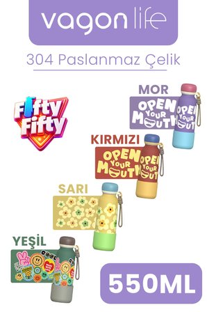 Desenli 550 ML Pipetli Sızdırmaz Paslanmaz Çelik Termos Matara El Askılı bpa içermez 550ml 1105FF