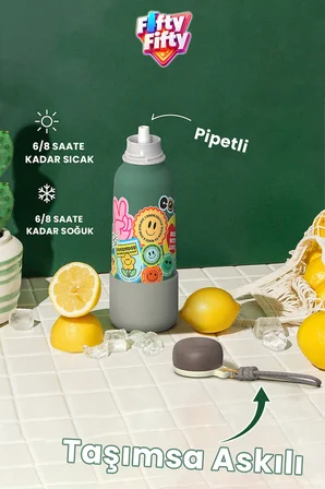 750 ML Pipetli Sızdırmaz Paslanmaz Çelik Termos Matara El Askılı bpa içermez 750ml 1106FF
