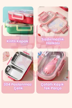 600 ML Sızdırmaz İki Bölme Paslanmaz Çelik Lunch Box Yeni Nesil Sefer Tası Çatallı Kaşık ff7163